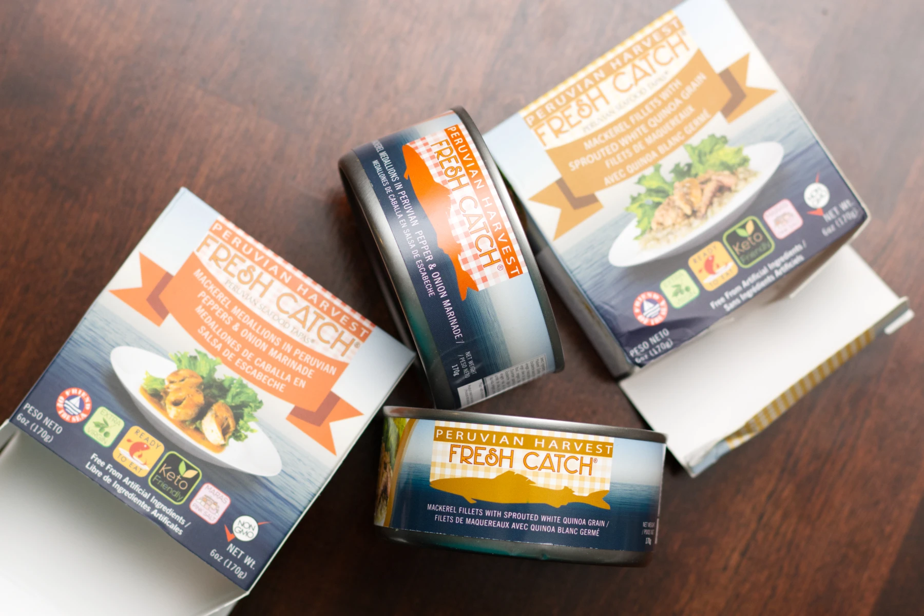 Peruvian harvest products with the cans and sleeves.