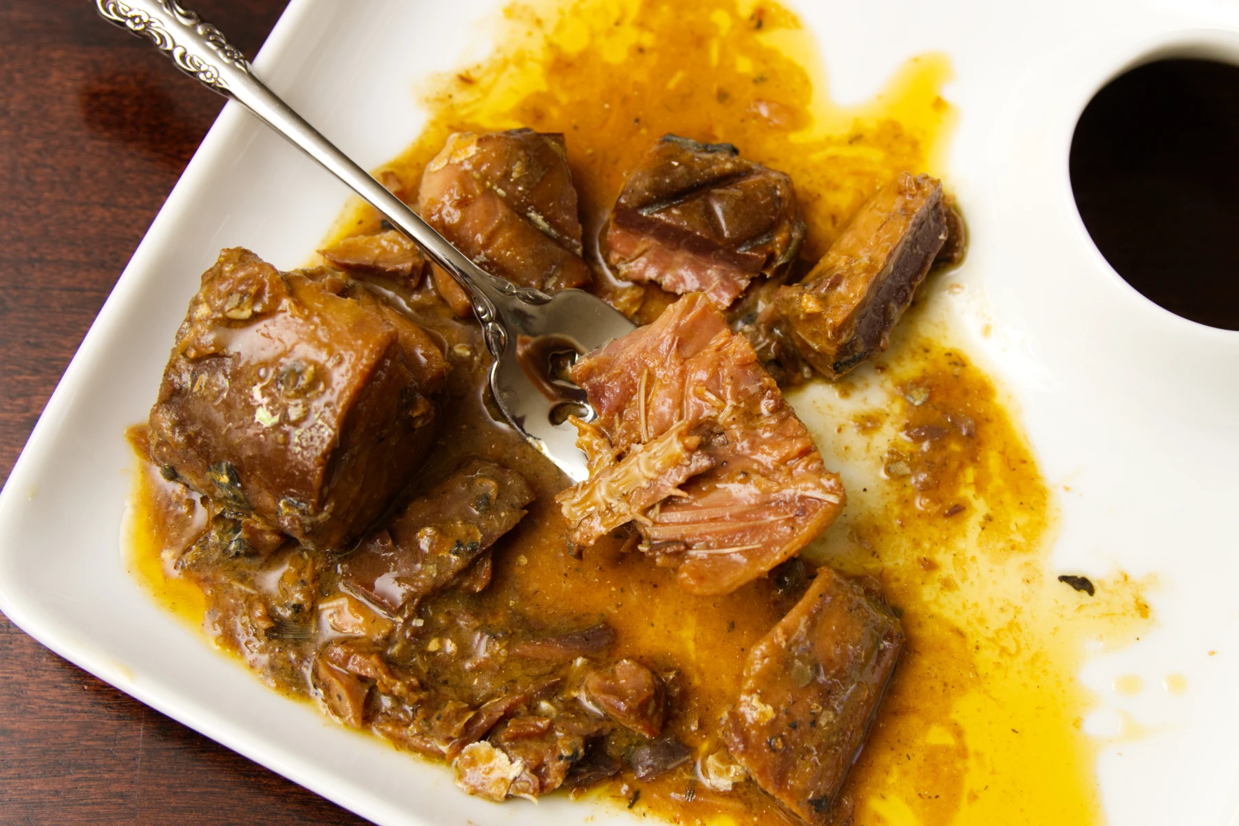 Smoked mackerel morsel on a fork